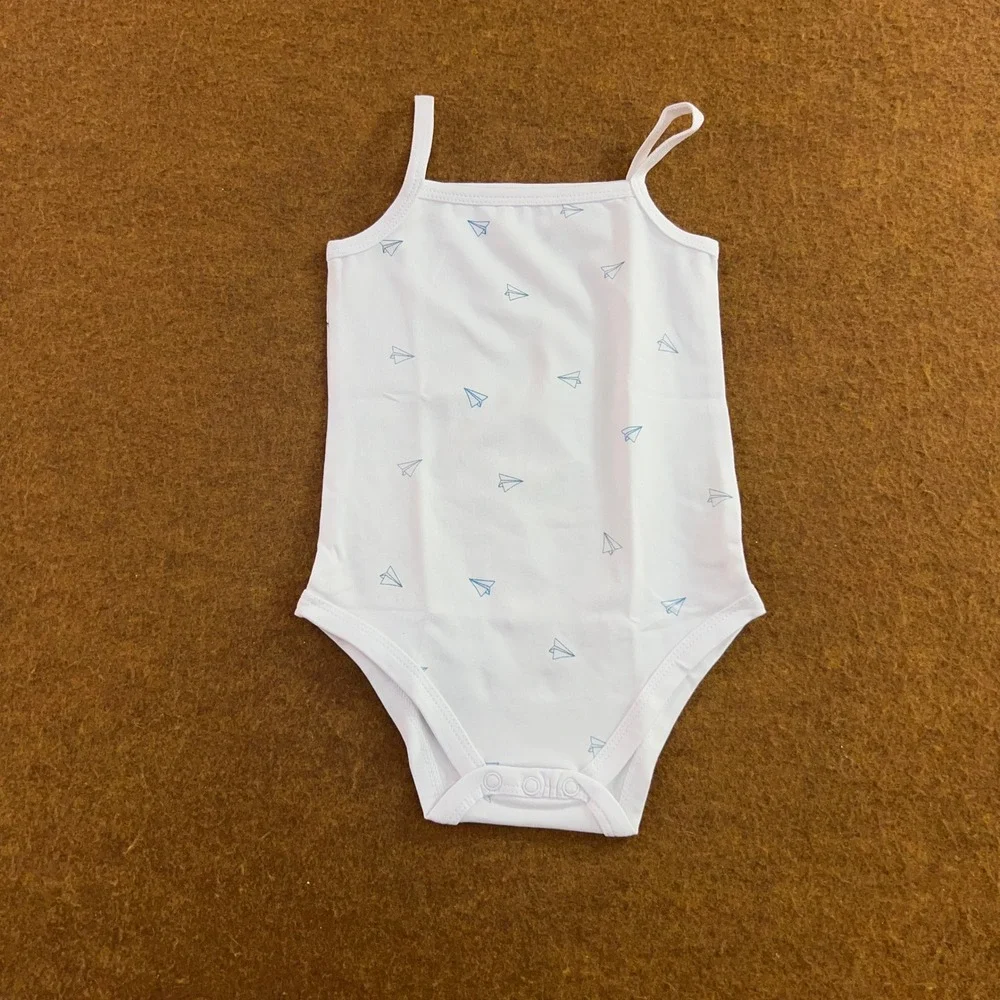 Aimi Child Unisex 12M White Paper Airplane Print Cami Bodysuit 2 Pieces New